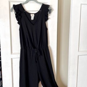 Black v neck ruffle sleeve jumpsuit, M
